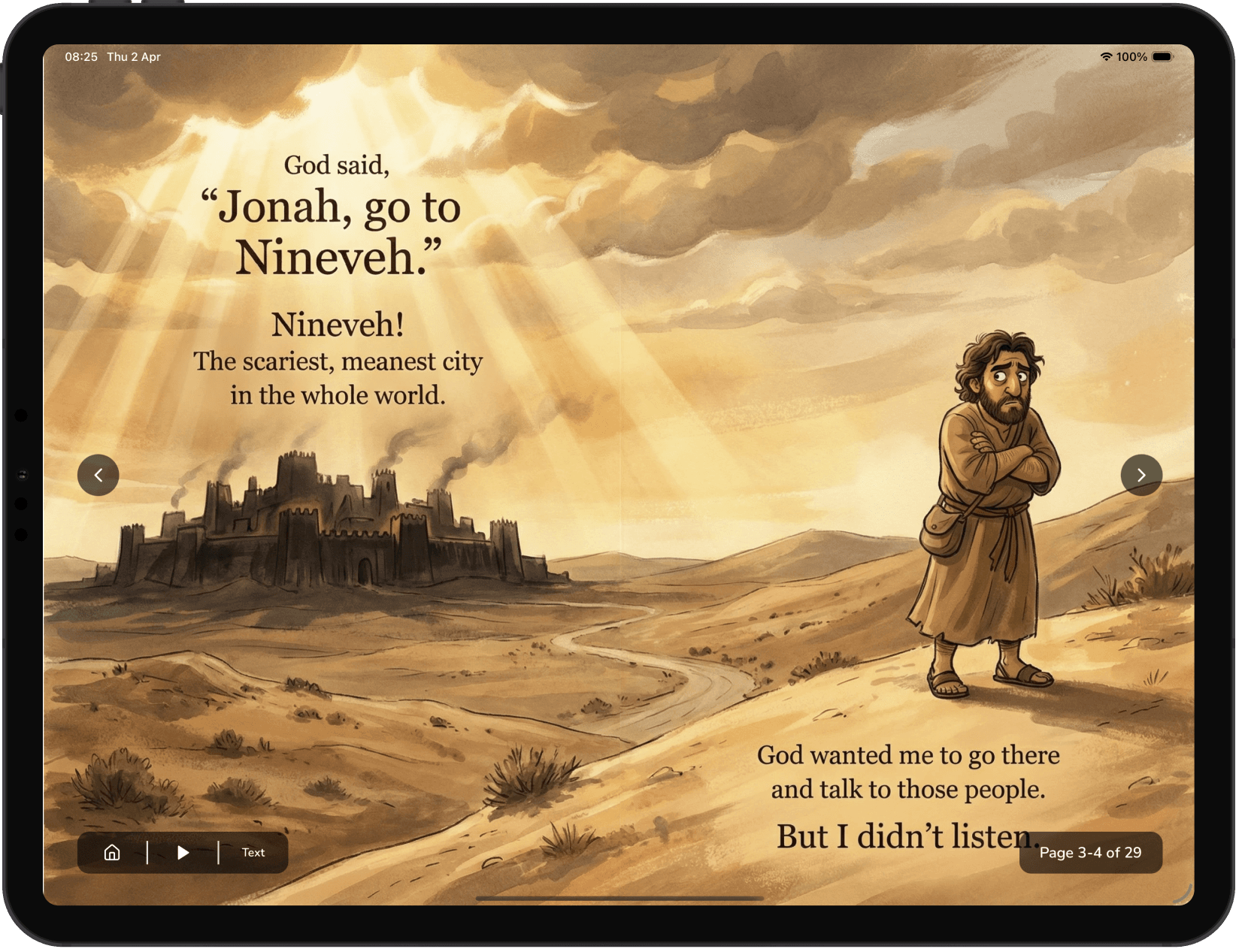 StoryArk tablet showing the audio narration screen