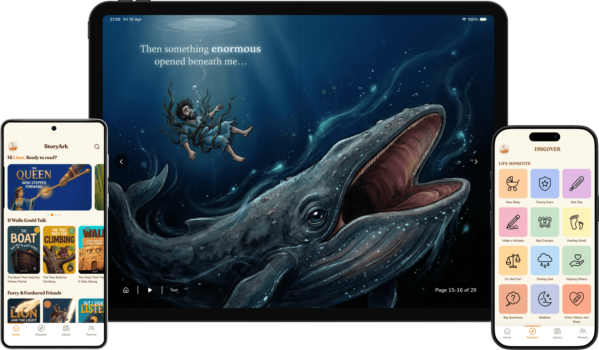 StoryArk app shown on phones and a tablet